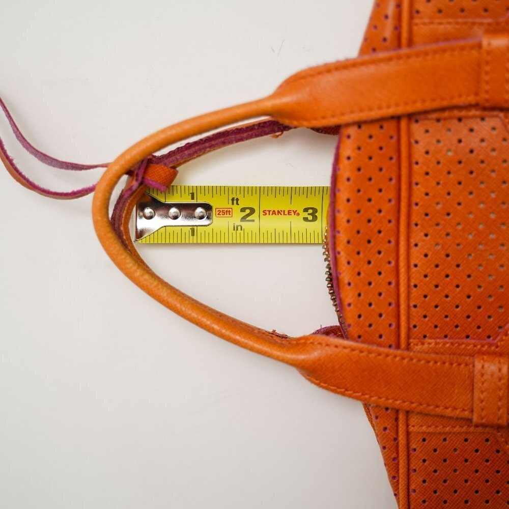 Innue Vintage Orange Perforated Leather Handbag - Picture 9 of 12